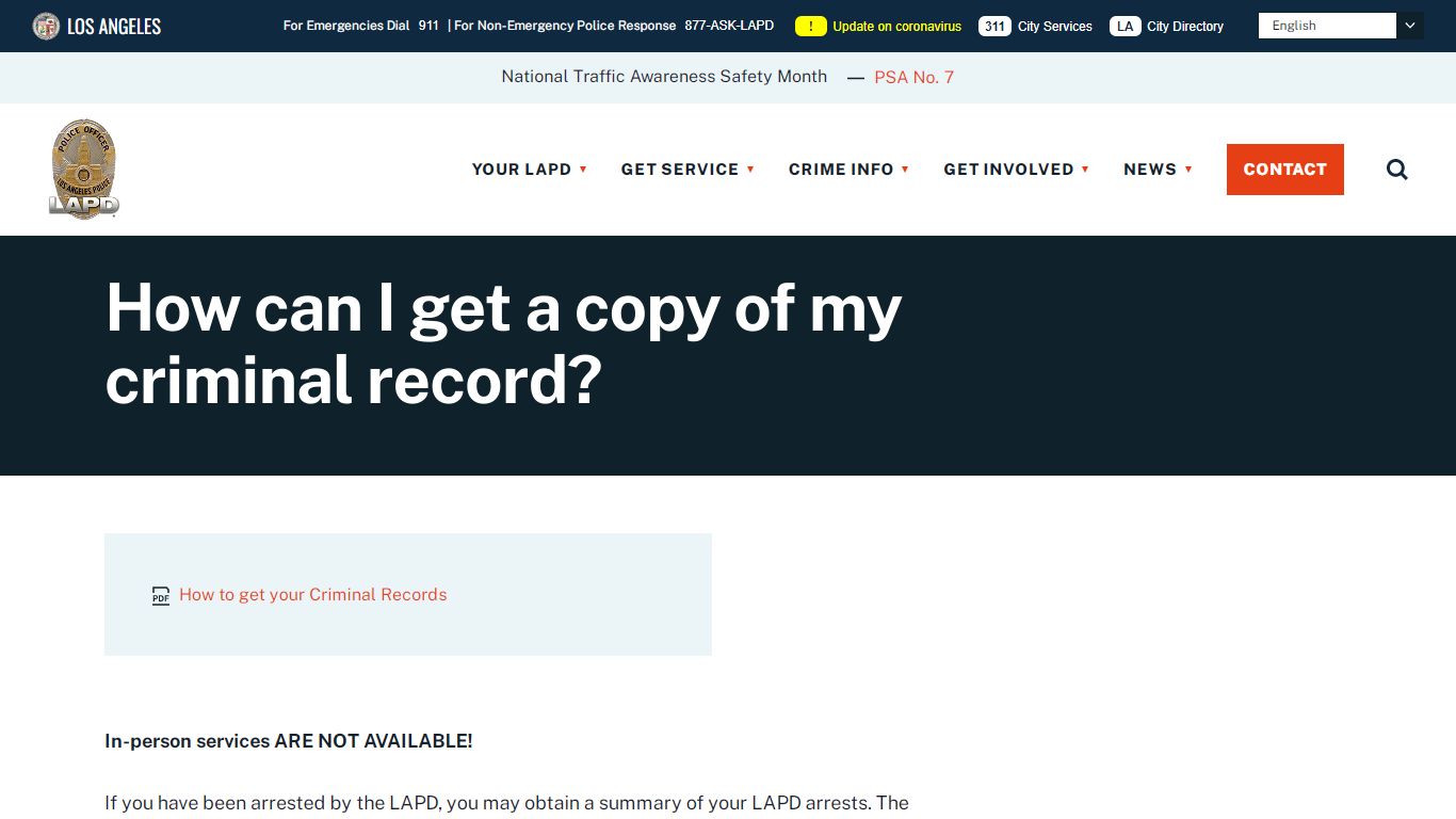 How can I get a copy of my criminal record? - LAPD Online